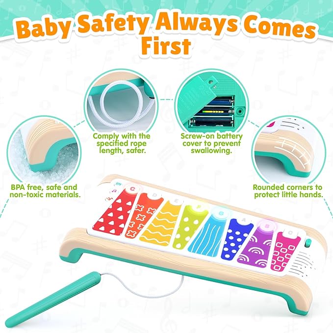 PLAY Touch Xylophone Piano Musical Toys for Toddlers 1-3 with Pen and Lights, Music Instruments Learning Toys for Babies Boys Girls Gifts, Built-in Songs Teaching & Batteries, Imitation Wood Grain
