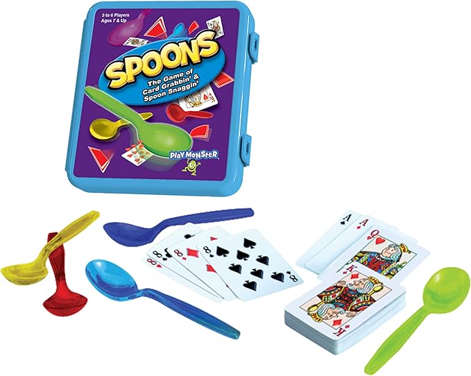 Spoons in a Case, Card Games for Kids - Spoons Game, Deck of Cards, Fun Family Games for Kids and Adults, Playing Cards, Game Night, Travel Games, 3-6 Multi-Player Card Game, Games for Adults, Ages 7+