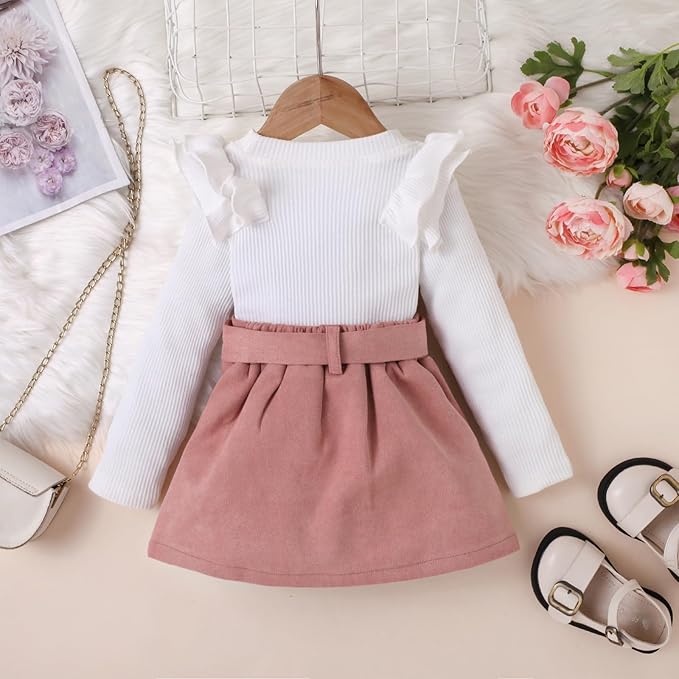 Fernvia Toddler Baby Girl Fall Winter Skirt Set Turtleneck Ribbed Long Sleeve T-Shirt Top & Plaid Skirts Dress 2Pcs Outfits