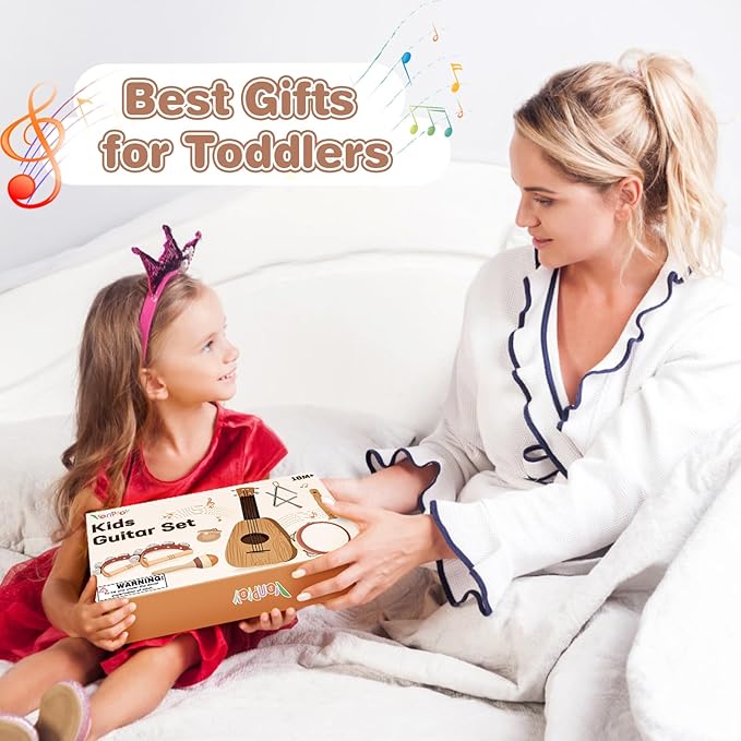 Kids Guitar Set - Toys for 2 3 Year Old Boy Gifts, Montessori Musical Instruments for Toddler 2-4, Birthday Gifts for 3 4 Year Old Girls, Band Sets with Ukulele/Tambourine/Maracas for Kids Age 3 4 5 6