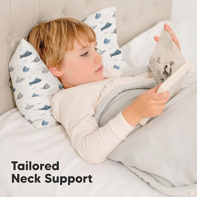 Toddler Pillow with Pillowcase - 13x18 My Little Dreamy Pillow, Organic Cotton Toddler Pillows for Sleeping, Kids Pillow, Travel Pillows, Mini Pillow, Nursery Pillow, Toddler Bed Pillow (Submarines)