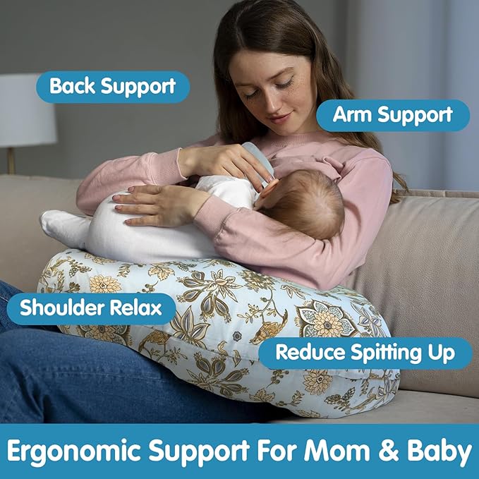Nursing Pillow, Breastfeeding Pillows with Standard Size Removable Cover, Breast Feeding Pillow with Breathable Filling, Ergonomic Nursing Essentials for Bottle and Breastfeeding- Boho Garden…