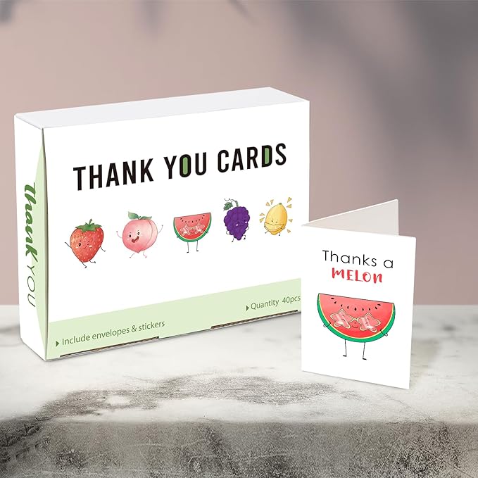 40 Funny Thank You Cards with Envelopes & Stickers, 4×6 in Cute Pun Cards Assorted Blank Greeting Cards, Boxed Bulk Note Cards for Friends Teachers Business Coworker Employee Appreciation