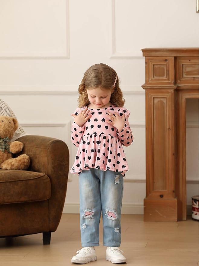 Mioglrie Toddler Baby Girl Clothes 2T 3T 4T 12 18 24 Months Toddler Fall Winter Girls Outfit Jeans Pants Clothing Set