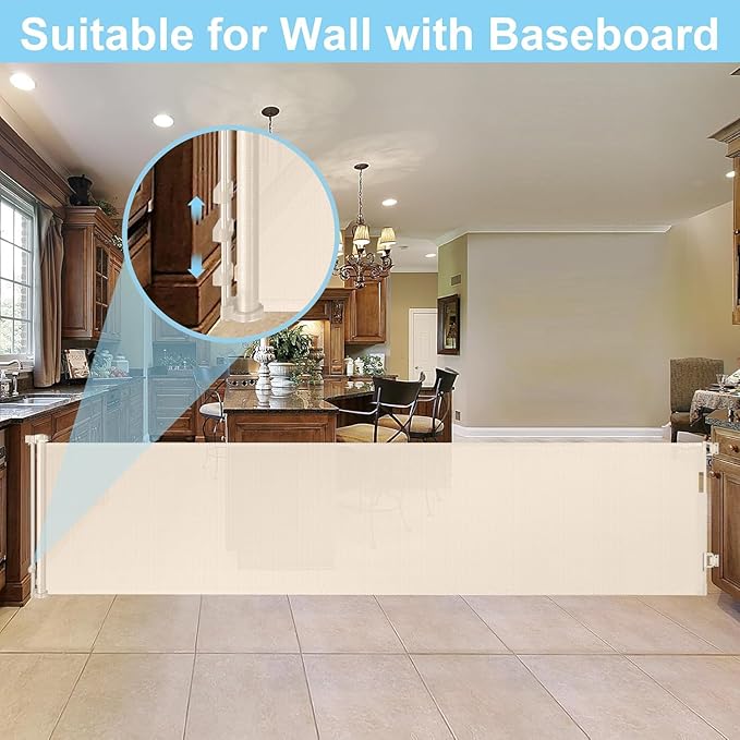 168 Inch Extra Large Baby Gates Extra Wide Retractable Baby Gates Indoor Child Gate for Wide Openings Extra Large Toddler Gate Mesh Kid Gate for Large Opening Outdoor Safety Baby Gates for Dog (Beige)