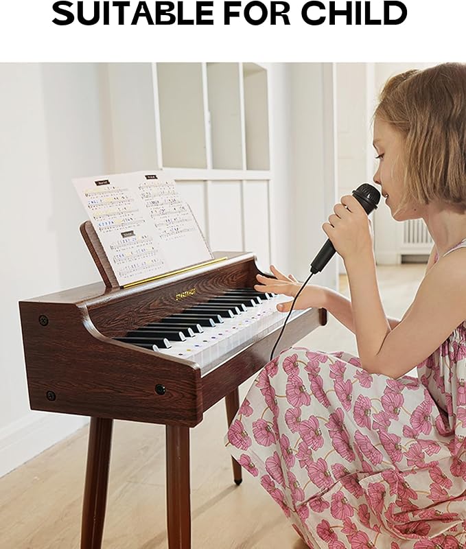 Starfavor Kids Keyboard, 37 Keys Digital Piano with Volume Control, Rechargeable Music Educational Instrument Toy, Wood Piano for 3+ Girls, Boys, Beginner, Toddler