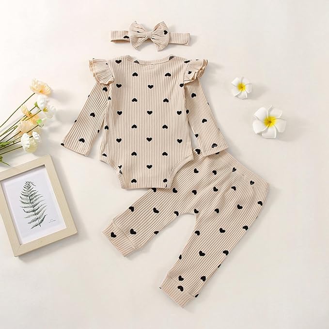 Baby Girl Clothes Newborn Infant Fall Winter Outifts Ribbed Ruffle Long Sleeve Romper Pant Outfit Set 3pcs 0-18Months