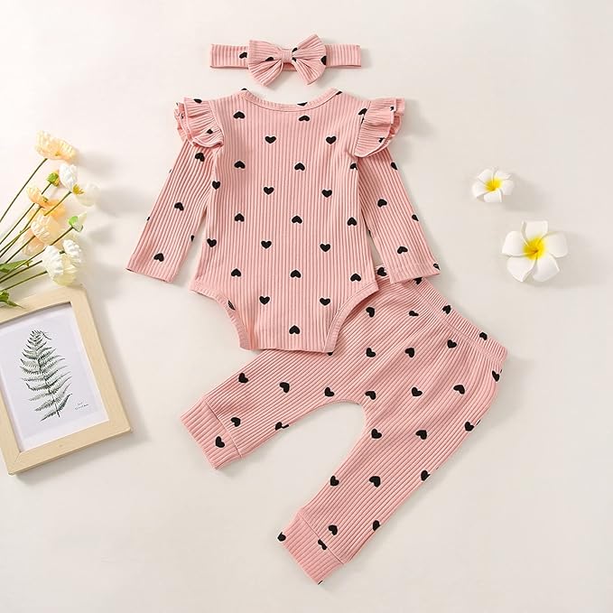 Baby Girl Clothes Newborn Infant Fall Winter Outifts Ribbed Ruffle Long Sleeve Romper Pant Outfit Set 3pcs 0-18Months