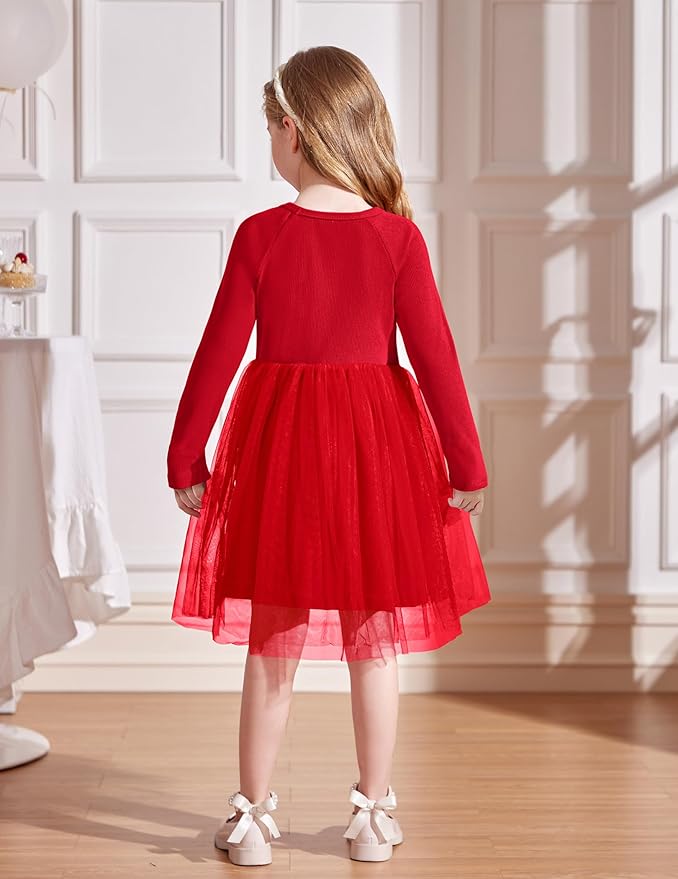Arshiner Toddler Girls Tutu Dress Long Sleeve Fall Winter Button Front Party Tulle Dresses 2-8Y