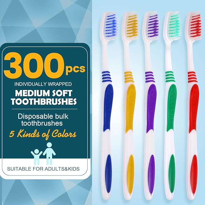 Navona 300 PCS Bulk Toothbrush Pack, Premium Individually Wrapped Disposable Toothbrush, Soft Toothbrush for Adult or Kid, Ergonomics Handle, Soft Bristle Toothbrush, Perfect for Travel,Hotel,Donation