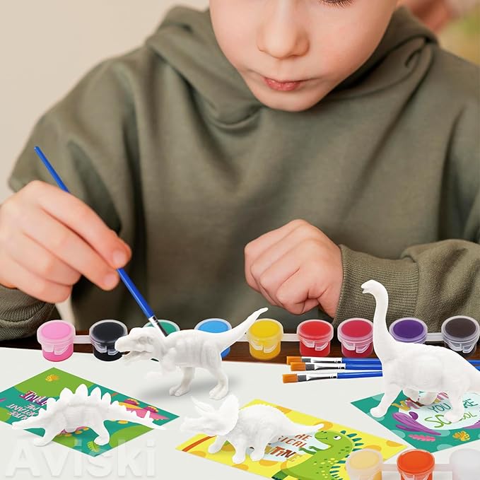 24 Pack Valentines Day Cards for Kids with Dinosaur Painting Kit for Kids, Valentines Greeting Cards for School Classroom Exchange Gifts, Happy Valentines Day Arts and Crafts Party Favor Supplies