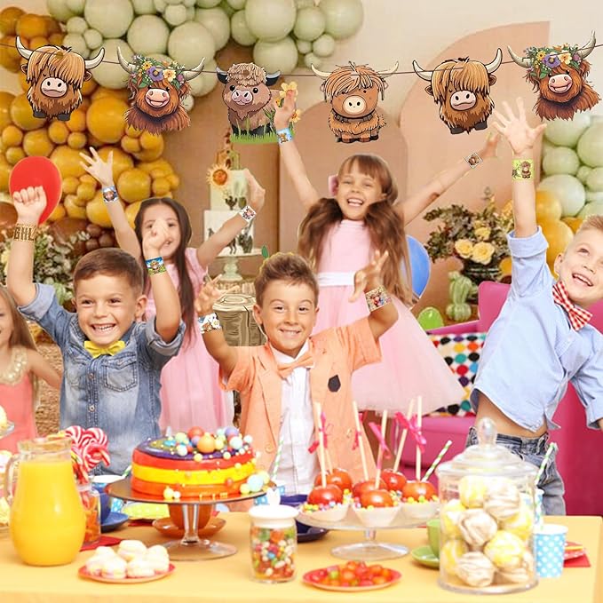 48 PCS Highland Cow Slap Bracelets Highland Cow Party Favors Cartoon Animals Party Wristbands for Kids Boys Girls Cow Baby Shower Party Supplies Birthday Party Carnival Prizes Gifts Classroom Rewards