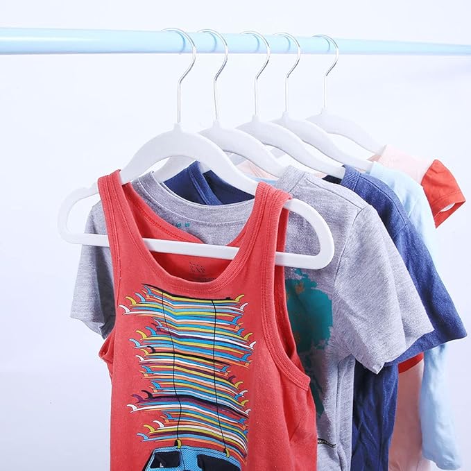 Kids Velvet Clothes Hangers, Non Slip Baby Hangers White (11.6" Inch - 40 Pack)