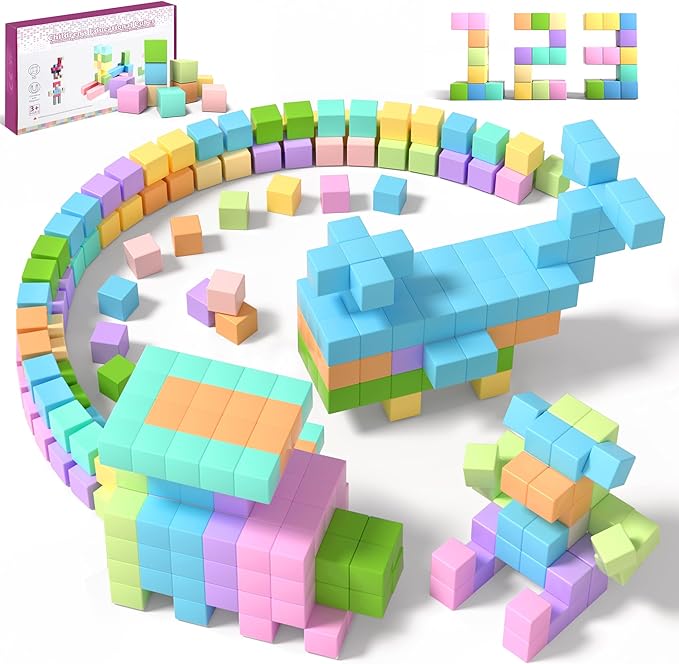 60pcs Magnetic Blocks - 1.38 inch Large Magnetic Building Blocks for Toddlers, Colorful Magnetic Cubes Preschool Educational Sensory Toys, Creative Learning Kids Blocks for Boys Girls Aged 3+