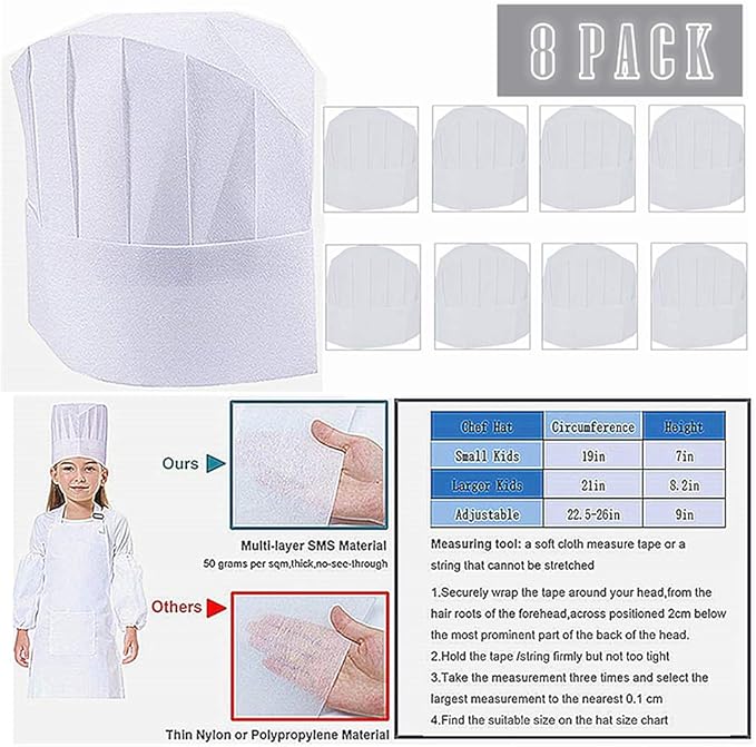 16 Pieces Children Kids Art Smock Painting Aprons & Chef Hats for Kitchen, Classroom, Community Event, Crafts and Art Painting Activity,Kid's Size(M 2-9 Year)