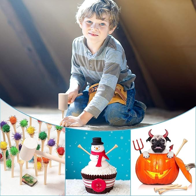 Hammering and Pounding Toys for Kids Include 1 Wood Hammer and 30 Bamboo Nails Improve Fine Motor Skills Friendly Natural Wooden Educational Montessori Toy for Childs DIY Birthday Gift for 4+