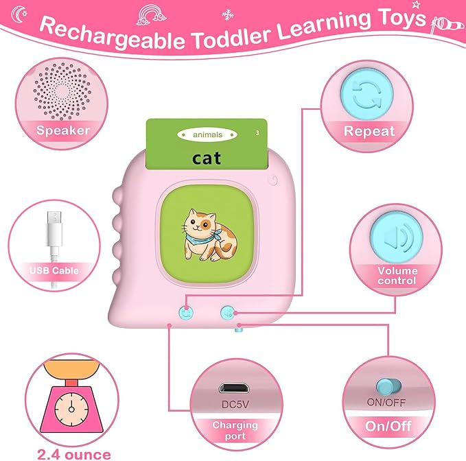 ABC Learning Toddler Girl Toys Talking Flash Cards with 510 Sight Words, Montessori Educational Toys for 2 3 4 5 6 Year Old, Pocket Speech Therapy Materials, Autism Sensory Toys, Birthday Gift Ideas