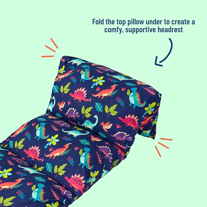 Wildkin Kids Floor Lounger: Ideal for Boys and Girls, Travel-Friendly, Perfect for Sleepovers - Pillow Lounger for Kids, Requires Standard Size Pillows Not Include (Darling Dinosaurs)