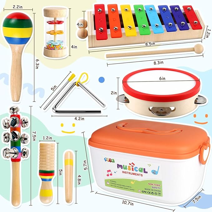 Kids Musical Instruments Montessori Baby Musical Toys for Toddlers 3-5 Wooden Percussion Instruments Toy for Preschool Educational