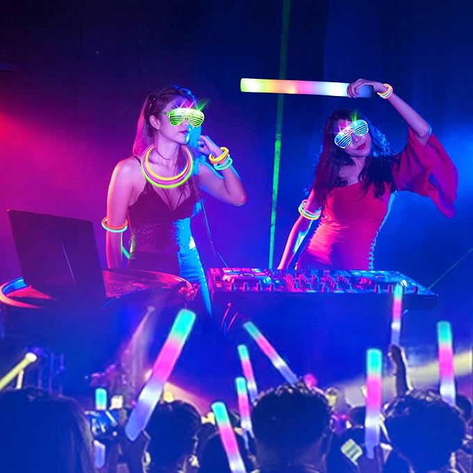 248 PCS Glow Party Supplies,New Year Party Favors 24PCS Foam Glow Sticks, 24PCS LED Glasses and 200PCS Glow Sticks Bracelets, Neon Party Favors for Glow Party, Wedding,Concert,Raves and Birthday