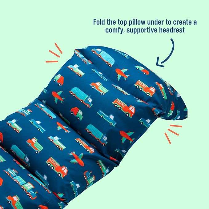 Wildkin Kids Floor Lounger for Boys and Girls, Travel-Friendly and Perfect for Sleepovers, Requires 4 Standard Size Pillows (Not Included), Measures 69.5 x 27 Inches (Transportation)