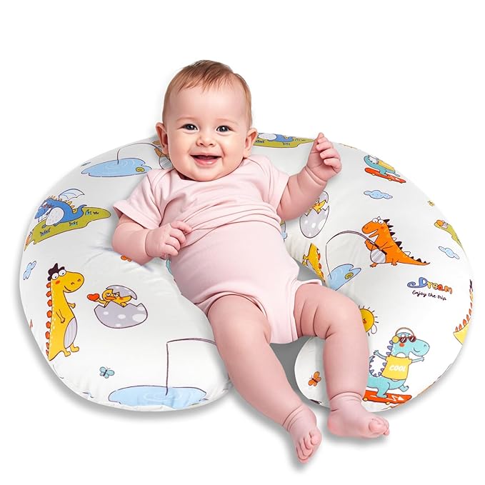 Nursing Pillow, Breastfeeding Pillows with Standard Size Removable Cover, Breast Feeding Pillow with Breathable Filling, Ergonomic Nursing Essentials for Bottle and Breastfeeding (Dinosaurs)