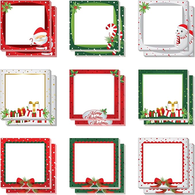 18 Pieces Christmas Sticky Notes Christmas Design Self-Adhesive Note Pads Winter Sticky Memo Notes for School Office Home Supplies Students Teachers Presents