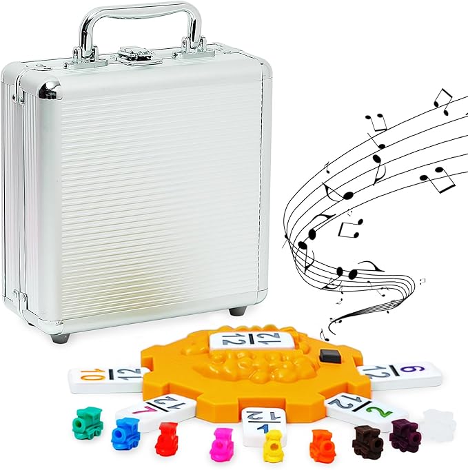 Yinlo Mexican Train Domino Set with Sound Effect, Dominoes Set for Travel, 91 Tiles Double 12 Colored Dominoes Travel Game Set with Aluminum Case(Adult Edition