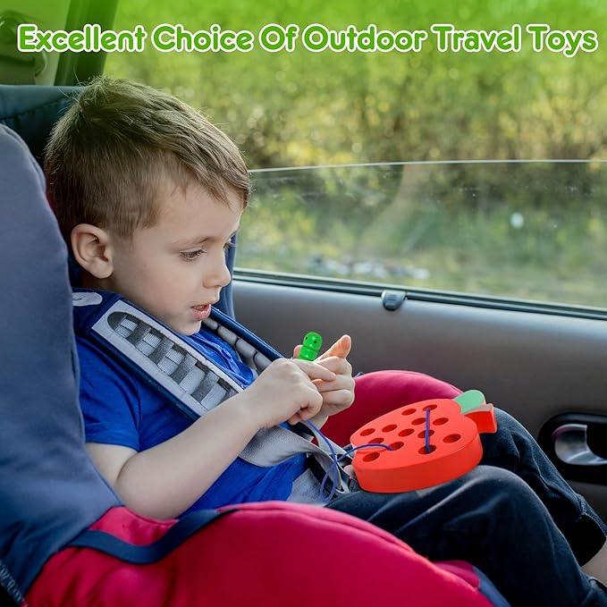 Wooden Toys Lacing Toys for Toddlers 3-5,Plane Activities Car Travel Toys Montessori Educational Learning Threading Toys for Fine Motor Skills Birthday Easter Gift for Boys Girls(4 pcs)