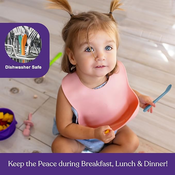 Baby Spoons First Stage Silicone Baby Spoon – Self Feeding Baby Utensils – Infant Spoons First Stage Baby Feeding Spoon - Soft & Gentle on Gums - BPA Free Silicone Baby Spoons Set (Pastel6)