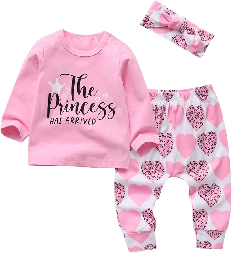 KuKitty 3Pcs Baby Girl Outfits Set Long Sleeve T-Shirt Tops Flowers Pants with Headband