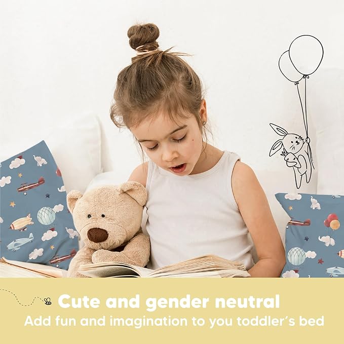 Toddler Pillow with Pillowcase - 13x18 My Little Dreamy Pillow, Organic Cotton Toddler Pillows for Sleeping, Kids Pillow, Travel Pillows, Mini Pillow, Nursery Pillow, Toddler Bed Pillow (Up & Away)