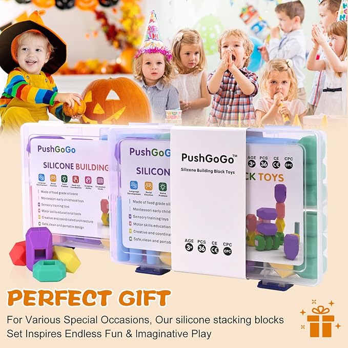 Kids Silicone Building Blocks, Age3+, 36PCS, Puzzle Senses, Stimulate Creativity, Imagination, Montessori Stacking Rocks Toys
