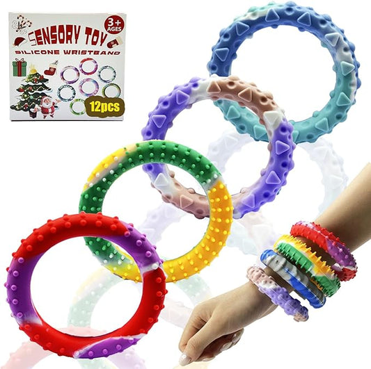 12pcs Random Sensory Christmas Fidget Toys for Kids Adults , Stretchy Fidget Bracelet &Texture & Calming Autism Sensory Toys for Special Needs Autistic Children &Calm Down Toy for Toddler Girls Boys