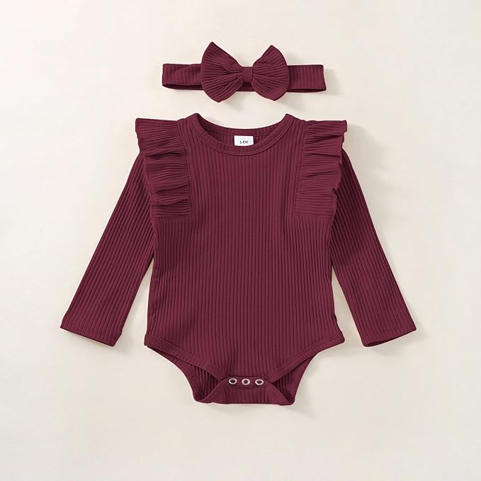 Baby Girl Clothes Newborn Infant Fall Winter Outifts Ribbed Ruffle Long Sleeve Romper Pant Outfit Set 3pcs 0-18Months