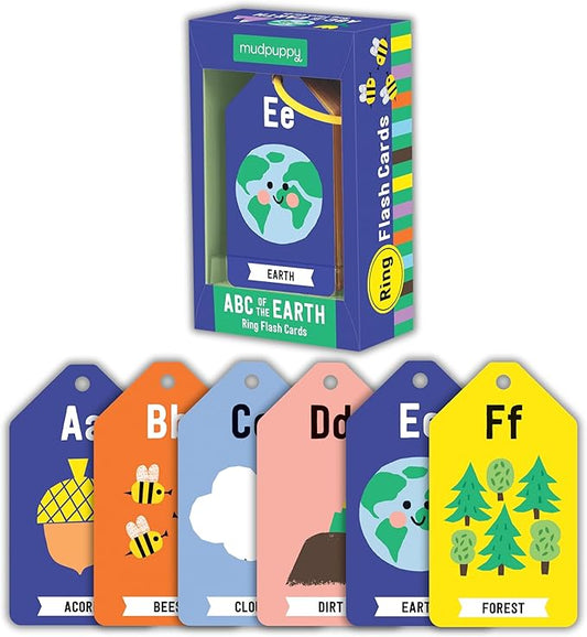 Mudpuppy ABCs of The Earth — Ring Flashcards 26 Durable Double Sided Alphabet Ecological Cards and Reclosable Ring with Colorful Art for Age 1+ Perfect for Preschool Or Travel for Teachers and Parent