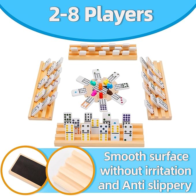 Upgraded Mexican Train Dominoes Set with Wooden Hub and 8 Racks/Trays,Double 12 Dominos Set for Kids, Adults Travel Domino Train Set with 91 Tiles and Carry Case, Classic Board Games for Family Night
