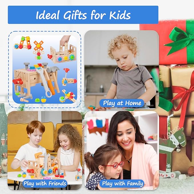 HOMEE Wooden Kids Tool Set, 25 Pcs Toddler Tool Kits, Tool Toys Box, Tool Set for Kids, Montessori STEM Educational Tools Toys, Pretend Play Construction Toys for 3 4 5 Years Kids Boys and Girls