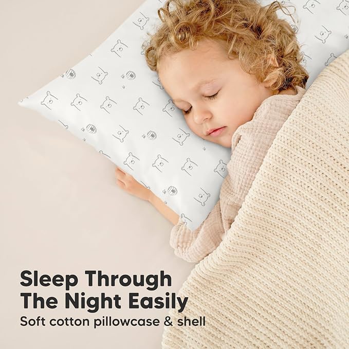 Toddler Pillow with Pillowcase - 13x18 My Little Dreamy Pillow, Organic Cotton Toddler Pillows for Sleeping, Kids Pillow, Travel Pillows, Mini Pillow, Nursery Pillow, Toddler Bed Pillow (Bumble Bear)