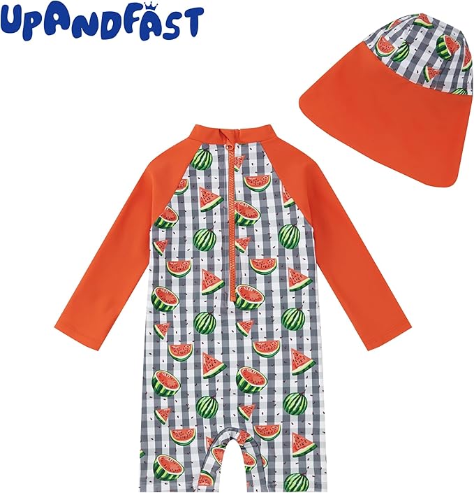 upandfast Baby/Toddler Swimsuit UPF 50+ Sun Protection One Piece Zipper Bathing Suit with Sun Hat Infant Beach Swimwear