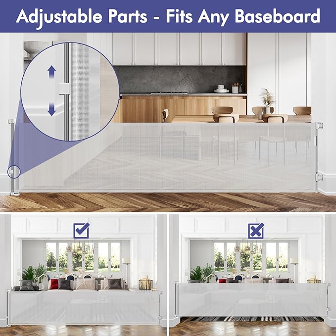 145 Inch Extra Long Baby Gate Retractable Dog Gate Outdoor Retractable Gate Indoor Retractable Baby Gate for Extra Wide Openings Retractable Pet Gate Retractable Fence for Doorways, Decks, Light Gray