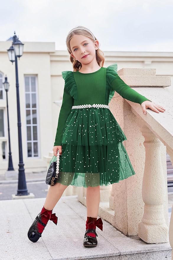 Arshiner Toddler Dress Baby Girls Tutu Tiered Formal Party Sequin Tulle Dresses Fall Winter Clothes for 1-6 Years