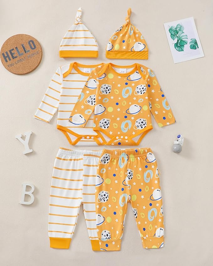 Newborn Baby Boy Clothes Infant Boys Outfits Romper 2-Pack Cute Baby Boy Pants Set Hat 0 3 6 9 12 18 Months