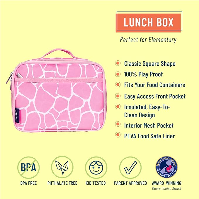 Wildkin Kids Insulated Lunch Box Bag for Boys & Girls, Reusable Kids Lunch Box is Perfect for Elementary, Ideal Size for Packing Hot or Cold Snacks for School & Travel Bento Bags (Pink Giraffe)