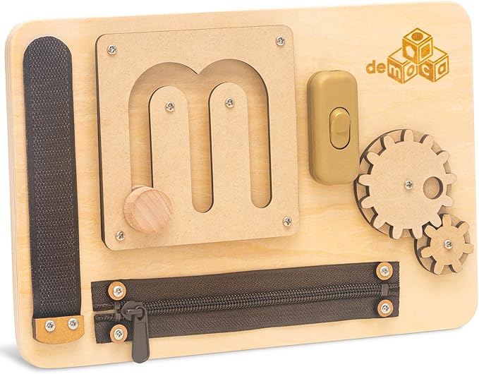 deMoca Montessori Busy Board for 1 Year Old, Sensory Airplane Toys for Toddlers 1-3, Plane Travel Toy with Educational Activities for 1 2 3 Year Old, Gift for Boys and Girls, Packaging May Vary