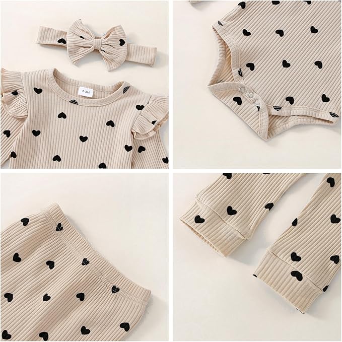 Baby Girl Clothes Newborn Infant Fall Winter Outifts Ribbed Ruffle Long Sleeve Romper Pant Outfit Set 3pcs 0-18Months