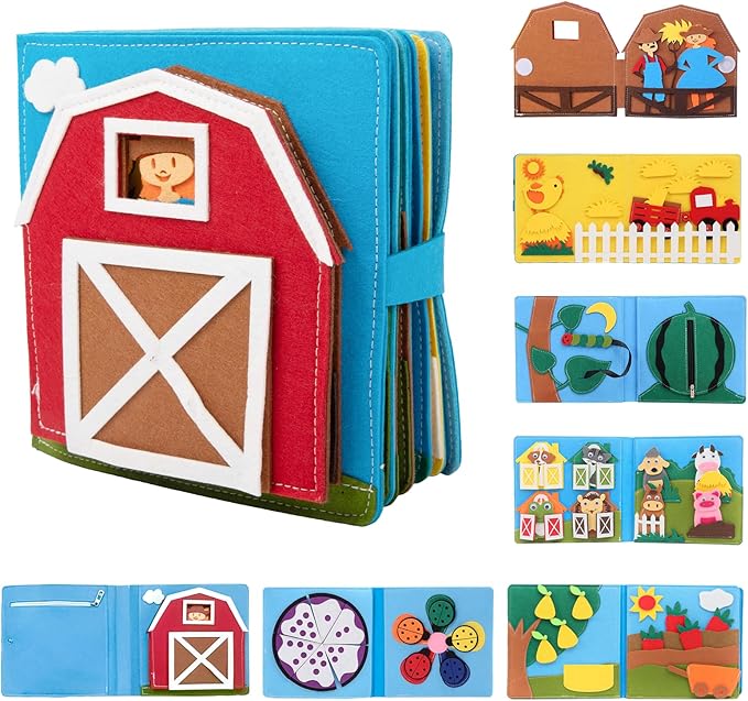 Montessori Farm Busy Book for Toddlers,Montessori Toy for 3 4 5 Years Old Boy Girl-Busy Quiet Book with Life Skills,Color Sorting,Counting Number for Autism Sensory Toy,Toddler Toy for Airplane Travel