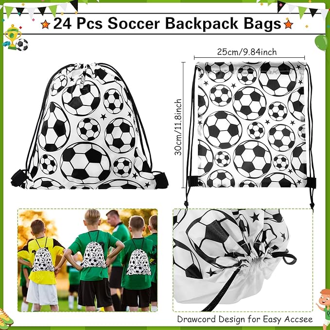 144 Pcs Soccer Party Favors Soccer Drawstring Bags with Adjustable Bracelets Stress Balls Soccer Keychains Stickers and Wish Cards for Birthday Gifts Kids Soccer Themed Party Supplies