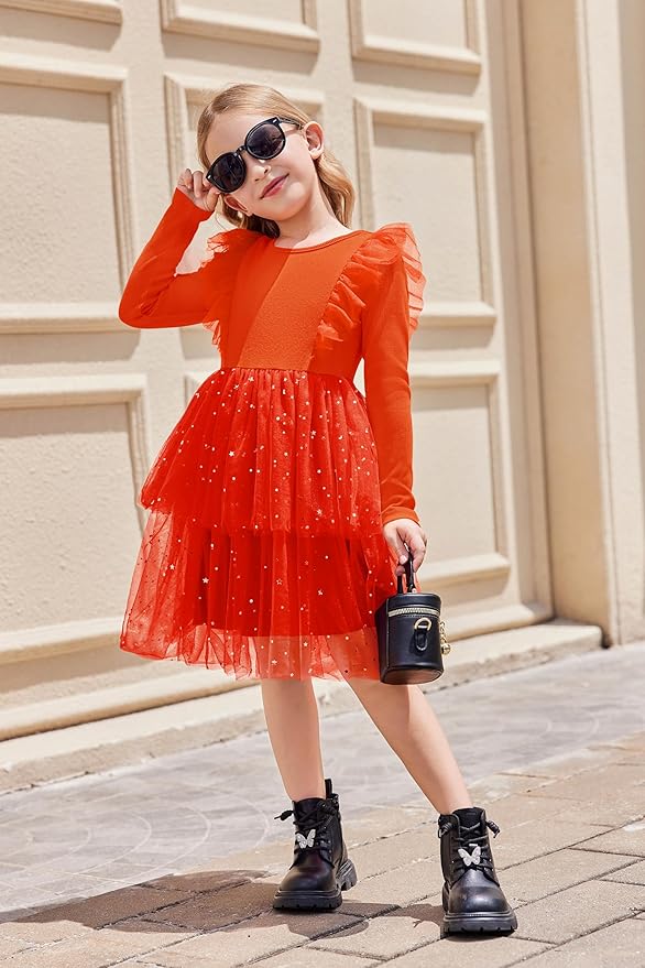 Arshiner Toddler Dress Baby Girls Tutu Tiered Formal Party Sequin Tulle Dresses Fall Winter Clothes for 1-6 Years