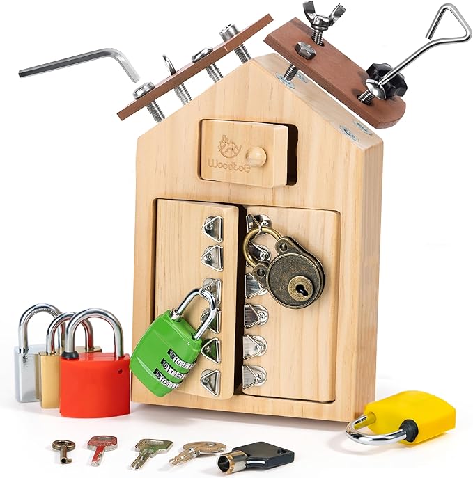 Montessori Screwdriver Board with Lock and Key Toy, Wooden Montessori Toys for Kids 3 4 5 Year Old, Toddler Fine Motor Skills STEM Toy, Preschool Sensory Learning Toy for Boys Girls Travel